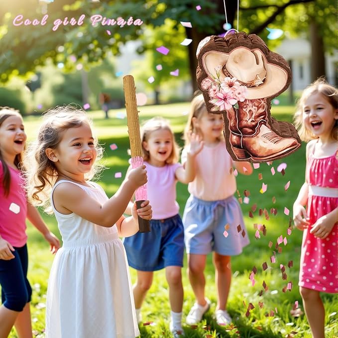 Cowgirl Pinata, Cute Western Horse Pinata for Birthday Girl party Favors, Pink Brown Boot pinata for Girls, Girls Birthday Party Decorations Supplies
