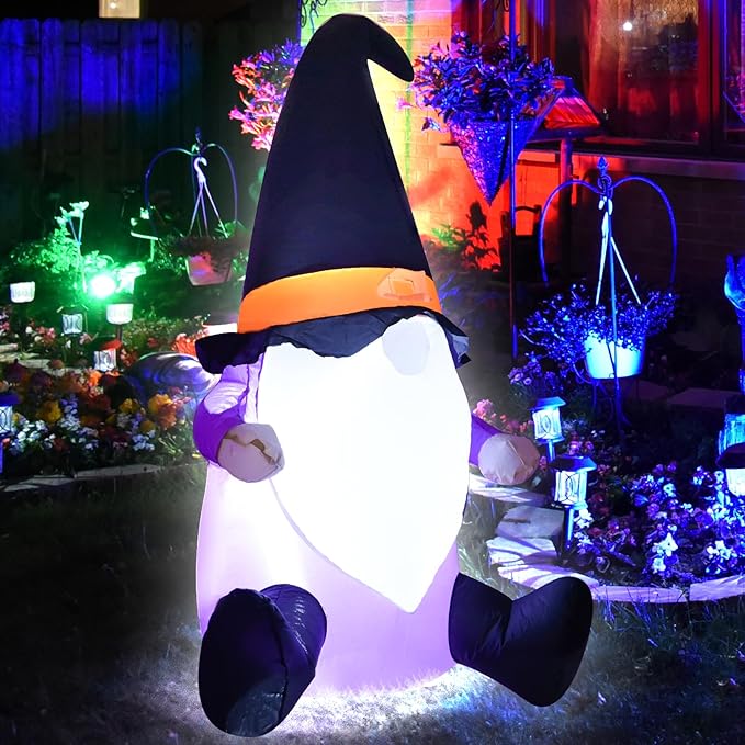 4FT Gnome Halloween Inflatable Helloween Goblin Decoration Halloween Blow Up Decor with LED Lights Indoor Outdoor Graden Yard Party Holiday Decor