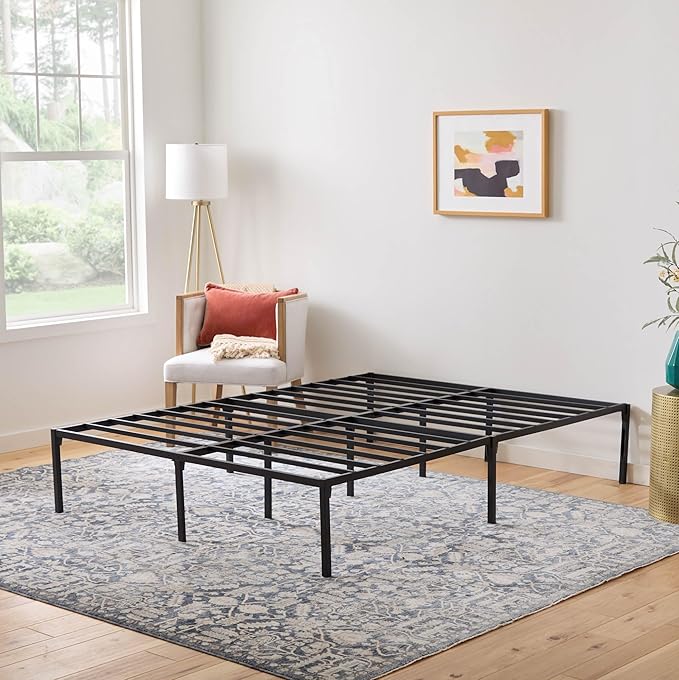 Linenspa Heavy Duty Metal Platform Bed Frame - No Box Spring Needed - Underbed Storage - Simple Toolless Assembly - 14” High - Sturdy - Steel Slats - Sleek Modern Design - Twin Size