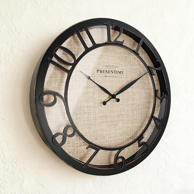 Presentime & Co 13" Farmhouse Series Wall Clock, Cottage Style, Faux Burlap