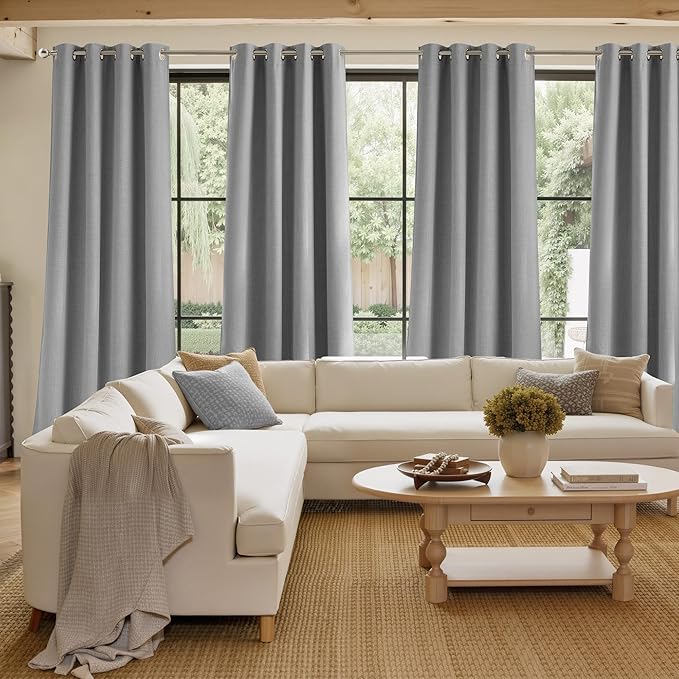 NICETOWN Light Grey Faux Linen Room Darkening Rod Pocket Curtains 63 inch Length