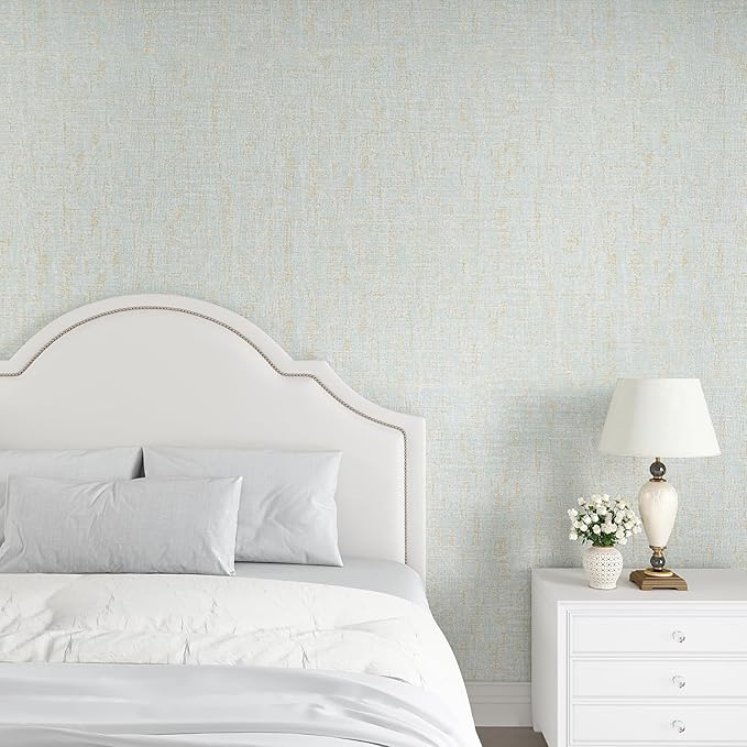 VEELIKE Pale Green Gold Grasscloth Wallpaper Textured Faux Grasscloth Peel and