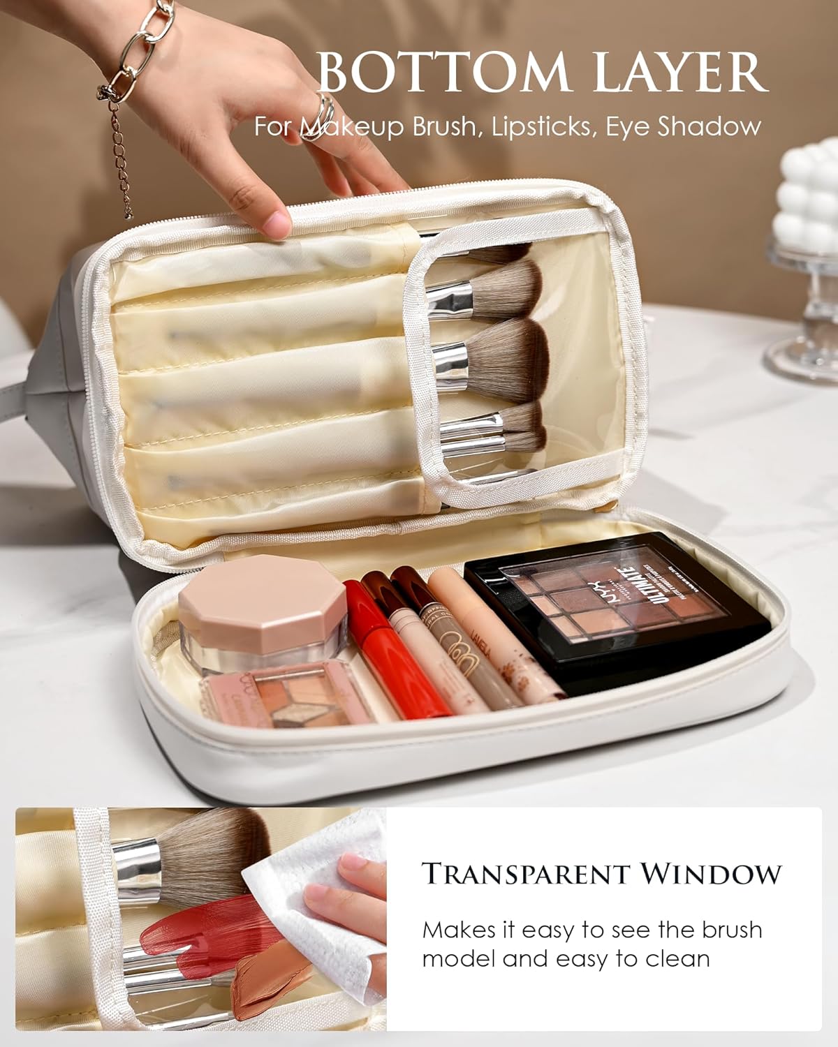 Skiennix Personalized Bridesmaid Proposal Makeup Bag - Double Layer PU Leather with Brush Organizer | Large Capacity Travel Toiletry Bag