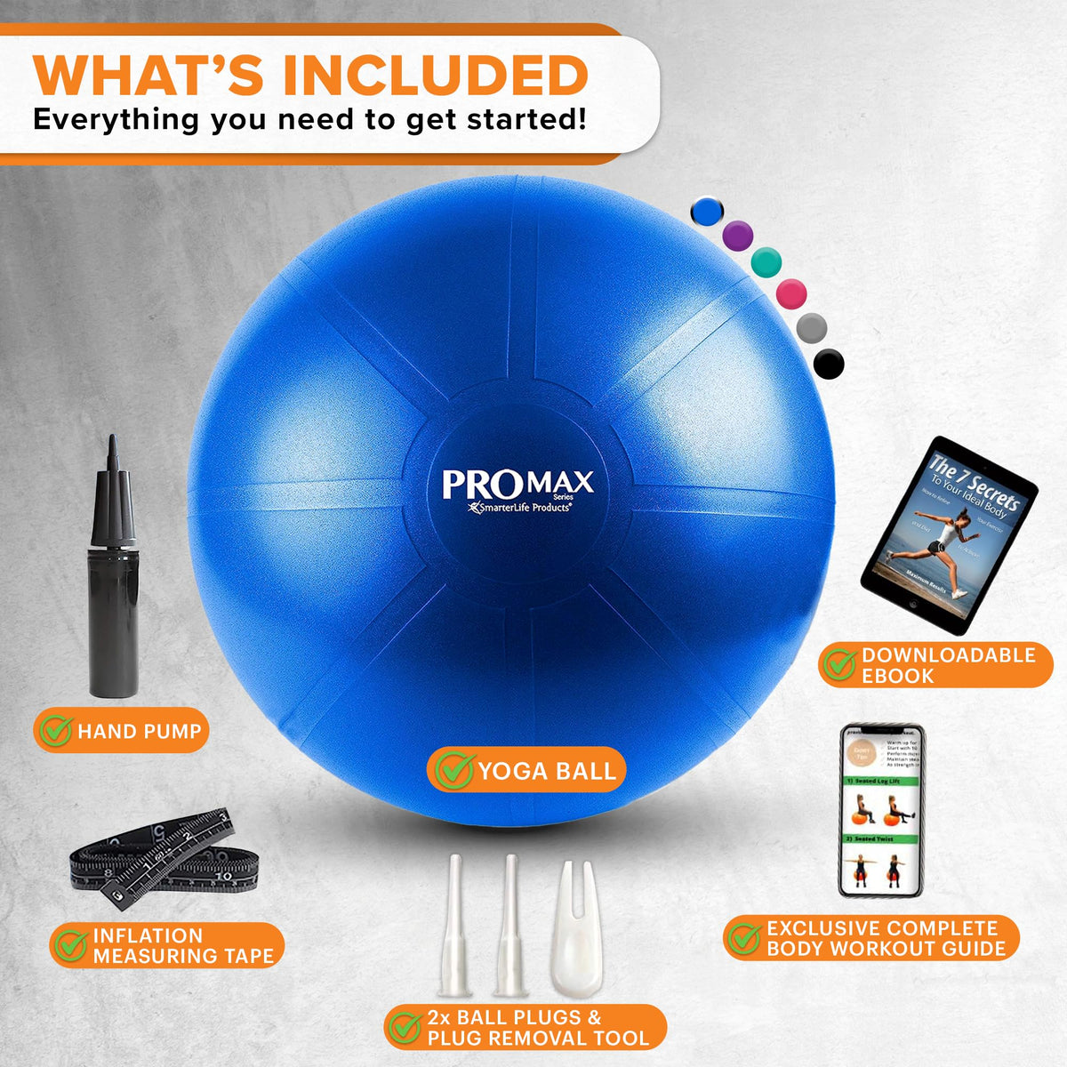 SmarterLife PRO MAX Exercise Ball – Yoga, Stability & Balance Trainer for Core Workouts, Fitness, Physical Therapy, Pregnancy & Office Chair Support – Anti-Slip, Anti-Burst (55cm, Turquoise)