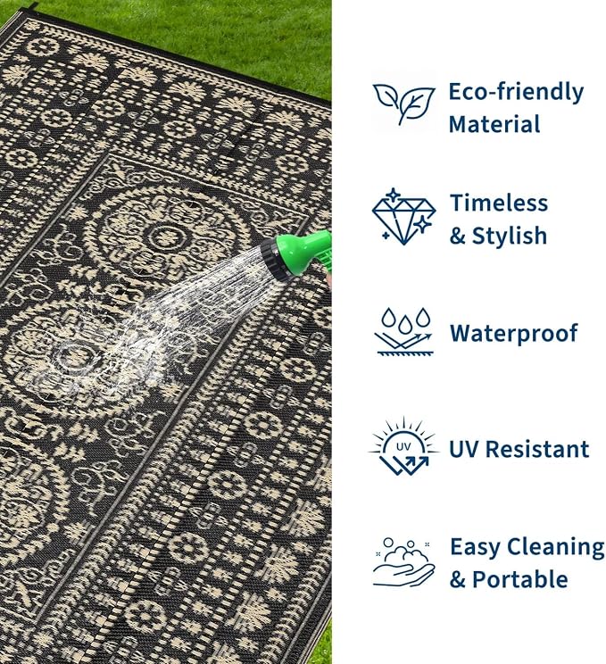 Garvee Reversible Outdoor Rug 6x9 for Patio, Waterproof Outdoor Area Rug, Modern Medallion Indoor Outdoor Rugs, Plastic Straw Rug for RV, Camping, Deck, Vintage Brown