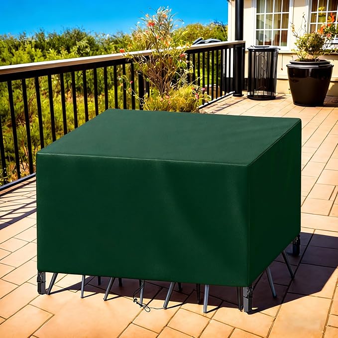Patio Furniture Cover Rectangle 72"(L) x 48"(W) x 30"(H), Custom Heavy Duty 420D Waterproof Outdoor Cover with Drawstring & Buckles for Table Chair Garden, Green