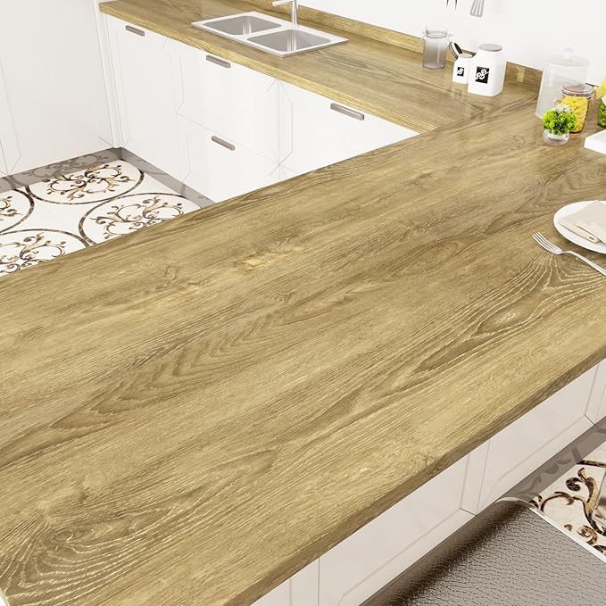 WESTICK Glossy Brown Wood Contact Paper Self Adhesive Wooden Wallpaper Kitchen