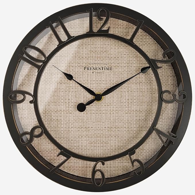 Presentime & Co 10" Farmhouse Series Wall Clock, Cottage Style, Faux Burlap