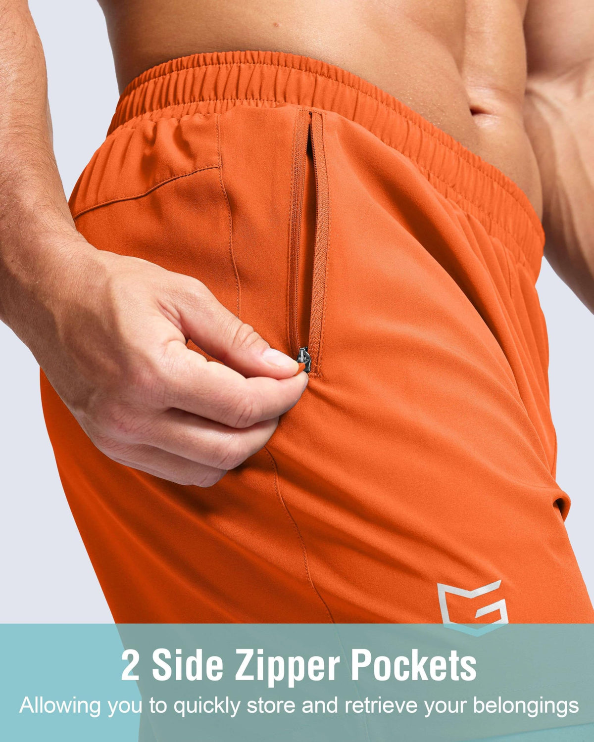 Men's Athletic Running Shorts with Zipper Pockets Quick Dry 7"/ 5"/ 9" Workout Gym Shorts for Basketball Hiking(Orange,5XS)