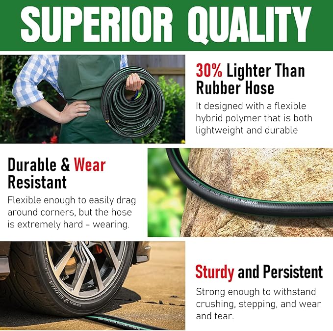 Heavy Duty Garden Hose 95ft, NON-EXPANDABLE Flexible Water Hose, Kink Resistant Lightweight Hybrid Hose, Leakproof Hose Male to Female Fittings