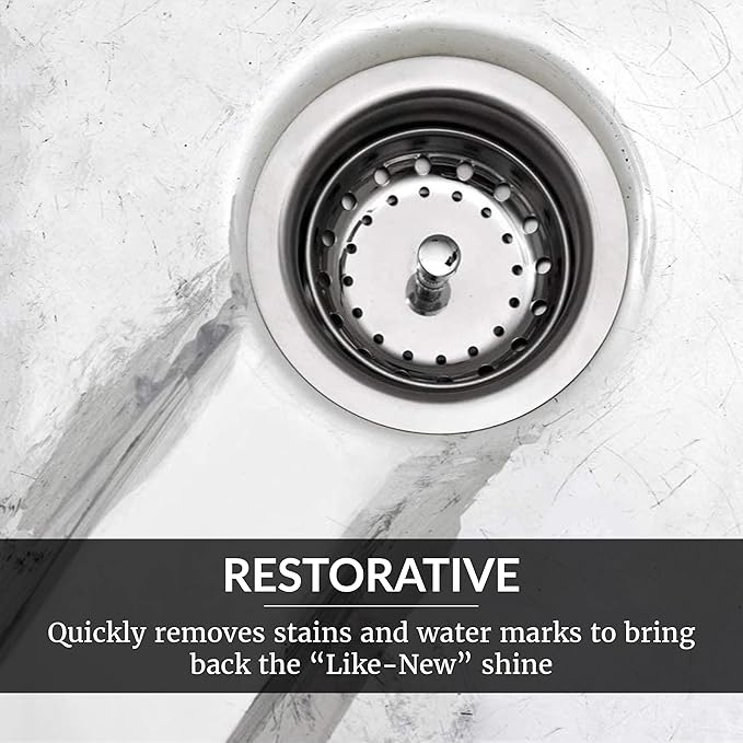 HOPE'S Perfect Sink Cleaner and Polish, Restorative, Water-Repellent, Removes Stains, Ideal for Brushed Stainless Steel, Cast Iron, Porcelain, Corian, Composite, Acrylic, 8.5 oz 2 Pack with 2 Pads