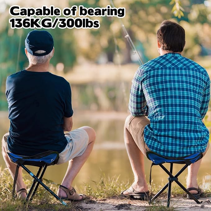 Travel Folding Camping Stool, Use Height 14.6" and Maximum Weight 210 lbs Outdoor Portable Tripod Seat Fishing Chair Seat for Camping Fishing Hiking Gardening and Beach Garden Painting (Blue)