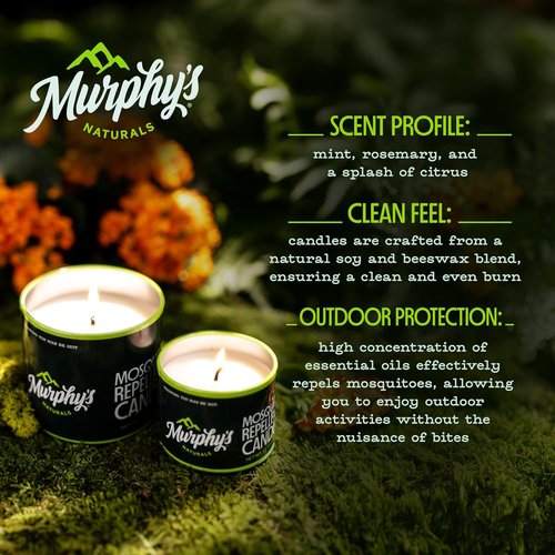 Murphy's Naturals Mosquito Repellent Candles - Citronella & Essential Oils, 30-Hour Burn, 9 oz, 6-Pack