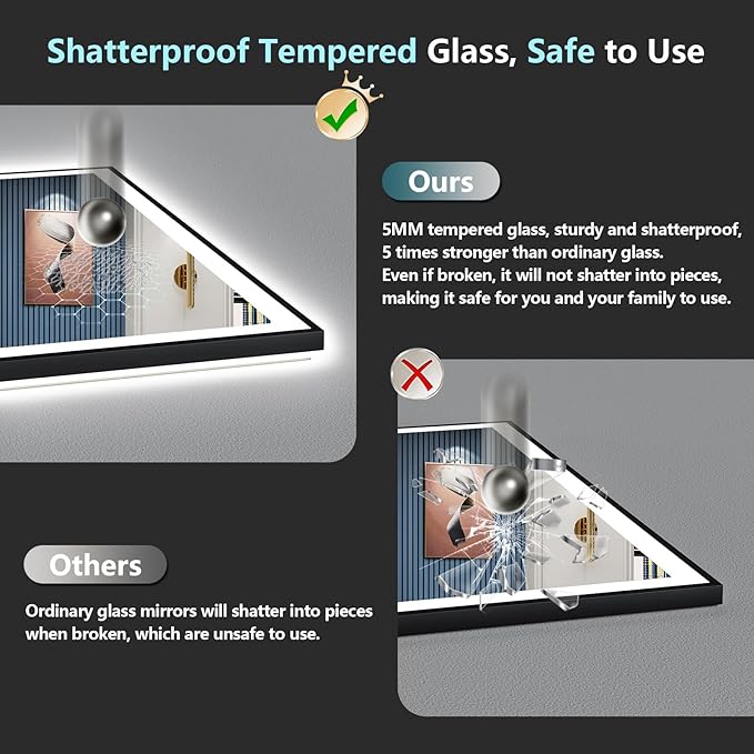 55x40 Black Framed LED Bathroom Mirror