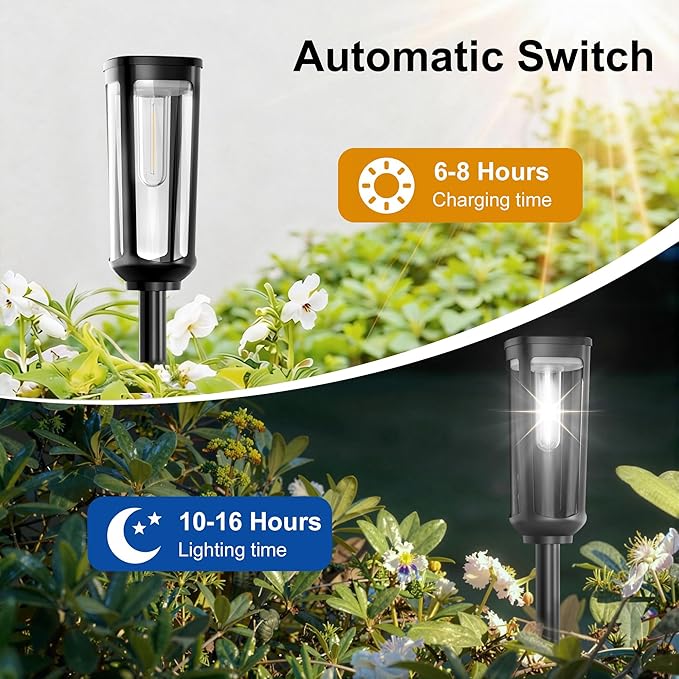 Solar Pathway Lights Outdoor Waterproof IP65, 2 Pack Cool White Solar Walkway Lights, Auto On/Off Outdoor Light for Lawn Garden Patio Driveway Decor Landscape Lighting