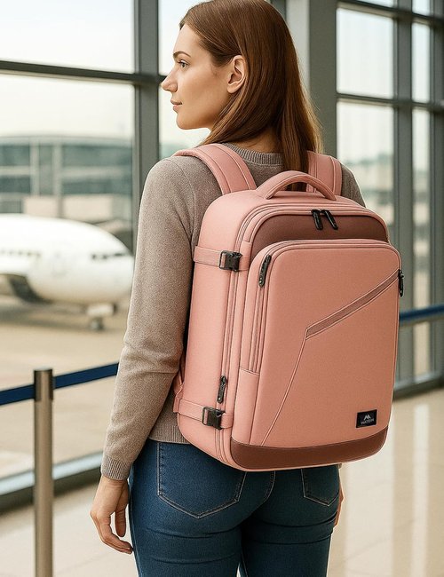 MATEIN Pink Travel Backpack - 40L Water Resistant, Flight Approved with Chest Strap | Stylish Women's Daypack
