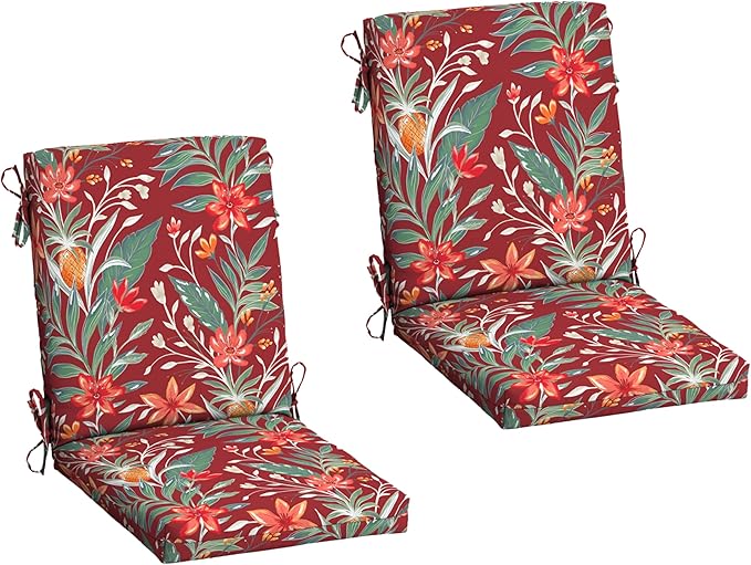 Arden 2-Pack earthFIBER Outdoor Patio Dining Chair Cushion, 20x44, Rain-Proof Seat Pad, Fade-Resistant Outdoor Cushion Luau Red Tropical Floral