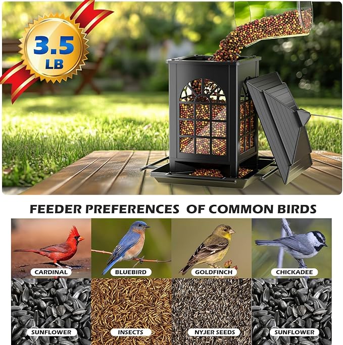 Birdream Bird Feeders for Outdoor Hanging, Assembly Required, 1-Min Easy Setup, Classic Courtyard Design, Attracting Cardinals Chickadees Goldfinches & Sparrows - Black