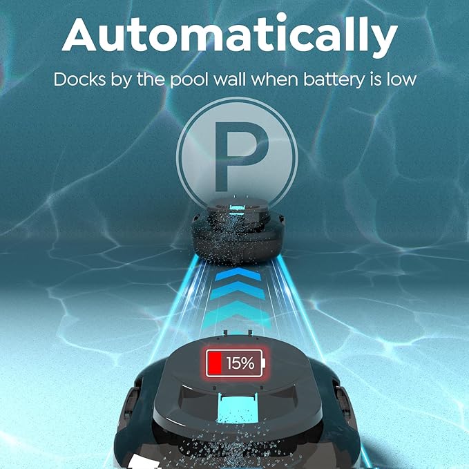 Pleco S1 Cordless Pool Vacuum Robotic Pool Cleaner with 75-80Mins Runtime, Small Pool Robot for Above-Ground Pools up to 645 Sq.ft, Lightweight, Auto-Parking