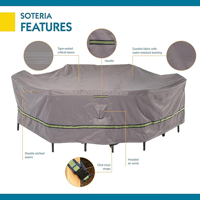 DUCKCOVERS Soteria Waterproof 127 Inch Rectangular/Oval Patio Table with Chairs Cover, Outdoor Table and Chair Cover