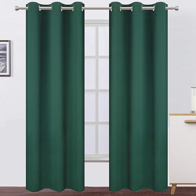 LEMOMO Dark Green Thermal Blackout Curtains/42 x 95 Inch/Set of 2 Panels Room