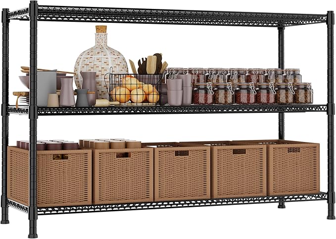 REGILLER 3-Wire Shelf Adjustable Heavy Duty Storage Shelves,Metal Organizer Wire Rack for Laundry Bathroom Kitchen Pantry Closet Garage Shelving(Black,24" Dx59.6 Wx47.6 H)