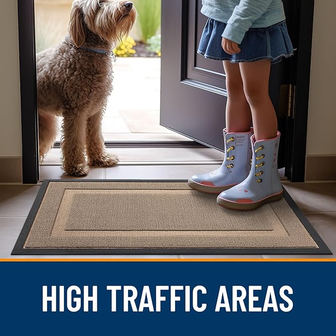 OLANLY Front Door Mat Indoor Outdoor Entrance, Waterproof All-Season, All-Weather Doormat, Sturdy Natural Rubber, Low Profile, Easy Clean Patio Porch Entryway Mat, 29.5x17, Mocha