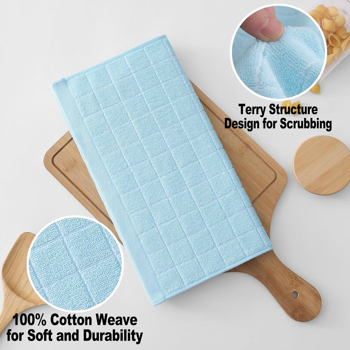 Homaxy 100% Cotton Terry Kitchen Dish Cloths, Ultra Soft and Absorbent Dish Towels for Kitchen, Suitable for Drying and Washing Dishes, 8 Pack, 12 x 12 Inches,Sky Blue