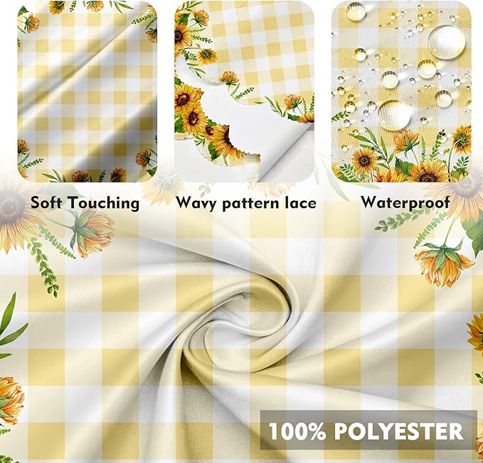 Eikione Sunflower Round Tablecloth 60inch, Fall Gingham Tablecloth Waterproof and Wrinkle-Free, Wild Flower Rustic Table Covers, Fall Decorations for Home