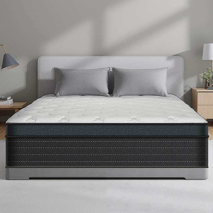 Queen Mattress,14 Inch Gel Memory Foam Hybrid Queen Size Mattresses in a Box, Medium Firm Feel Individual Pocket Springs Matress, Breathable Fabric, Strong Edge Support, Fiberglass Free