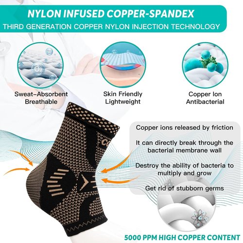 INDEEMAX Ankle Brace - Copper Infused Compression Sleeve for Sprains & Pain Relief | Black, Size M