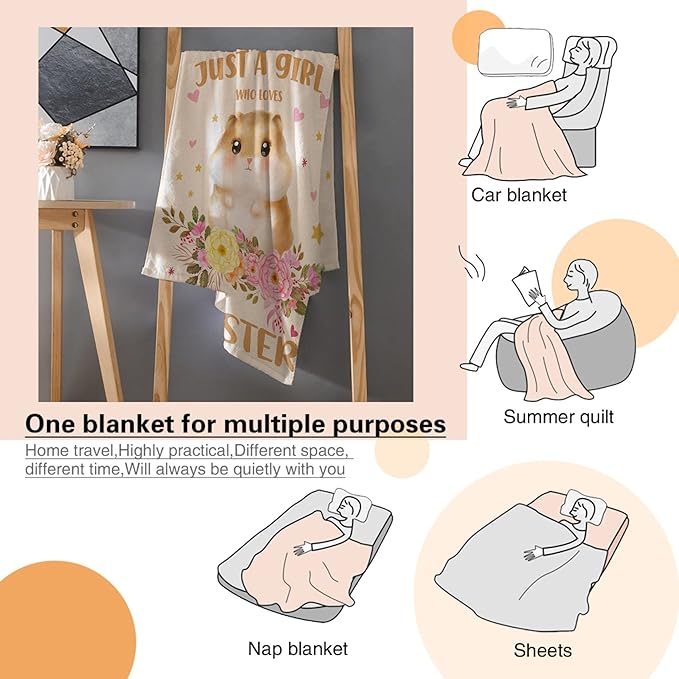 Just A Girl Who Loves Hamsters Blanket Lightweight Cozy Flannel Fleece Throw Blanket Best Gift Home Decor for Bed Couch Outdoor Camping 80"x60" Queen for Adults