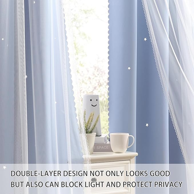 XiDi Light Blue Curtains for Bedroom, Girls Room Blackout Curtains, Kids Room
