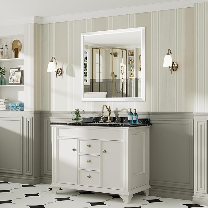 40x38 Inch White Bathroom Mirror