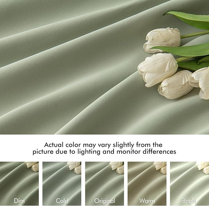 MIULEE Sage Green Back Tab Blackout Curtains 72 Inch Length 2 Panels Set
