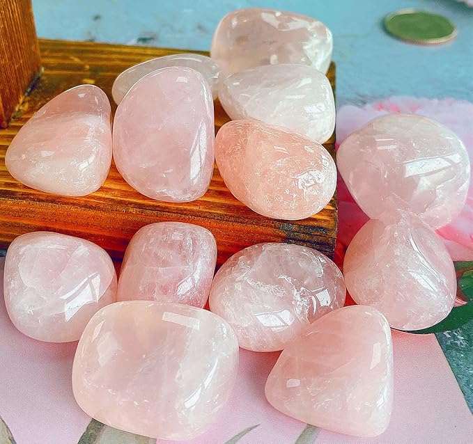 QINJIEJIE Rose Quartz Bulk Crystals Polished Stone 0.6-1" Brazilian Tumbled Stones Natural Reiki Healing Crystal for Succulents Plants Vase Filler Decoration 0.45 LBS