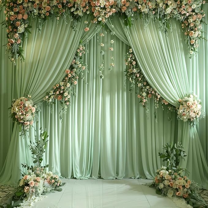 6 Panels Sage Green Backdrop Curtain for Parties Wrinkle Free Dark Green Photo Curtains Backdrop Drapes Fabric Decoration for Baby Shower Birthday Party Photography 30ft(W) x 10ft(H)