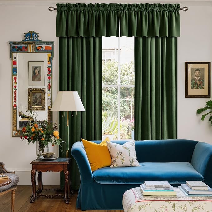 NICETOWN Olive Green Velvet Curtains 96 inch Long
