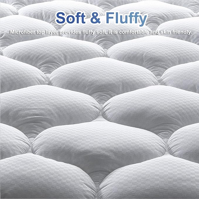 MATBEBY King Size Mattress Pad - Cooling Breathable Mattress Topper, Quilted Fitted Mattress Protector, Pillow Top Mattress Cover with 8-21" Deep Pocket, Soft, Machine Washable, White, 78x80 Inches