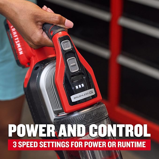 CRAFTSMAN V20 Stick Vacuum Cordless Rechargeable,3 Speed, Lightweight, Powerful Suction, Brushless, Extended Runtime, Battery and Charger Included (CMCVS501M1)