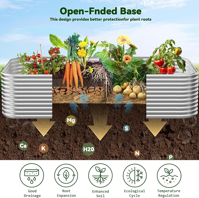 4 Pack Tall 8x4FT Corrugated Galvanized Steel Raised Garden Bed Outdoor, Metal Above Ground Garden Bed for Vegetables and Flowers, Raised Beds for Gardening