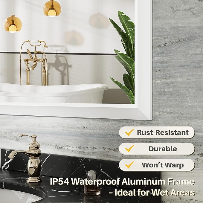 36x30 Inch White Bathroom Mirror
