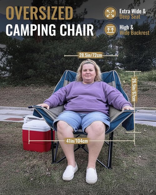 KingCamp Oversized XL Camping Chair - Heavy Duty 500lbs Folding Couch with Cooler Bag & Cup Holder
