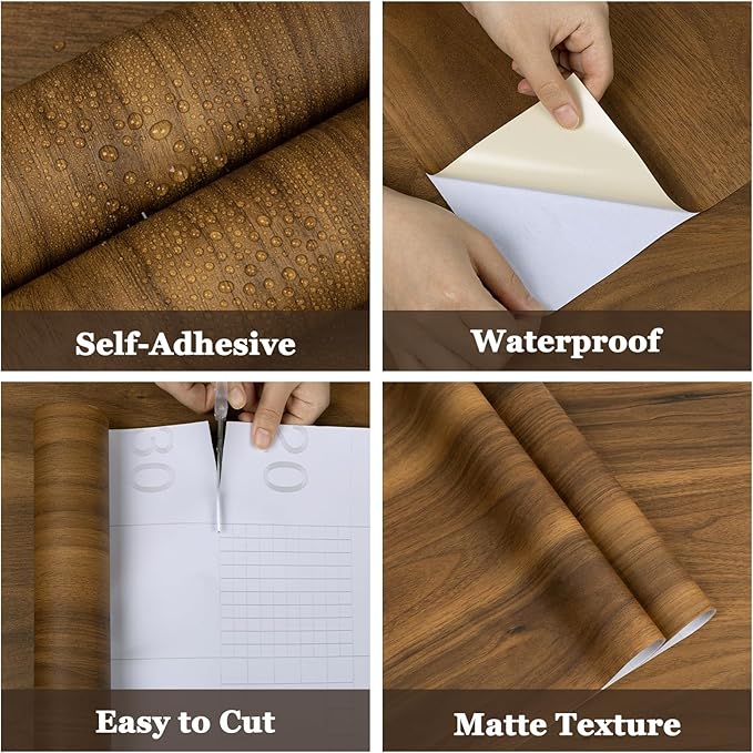 COSNIGHT Wood Grain Contact Paper, Vintage Peel and Stick Wallpaper 23.6''x118''