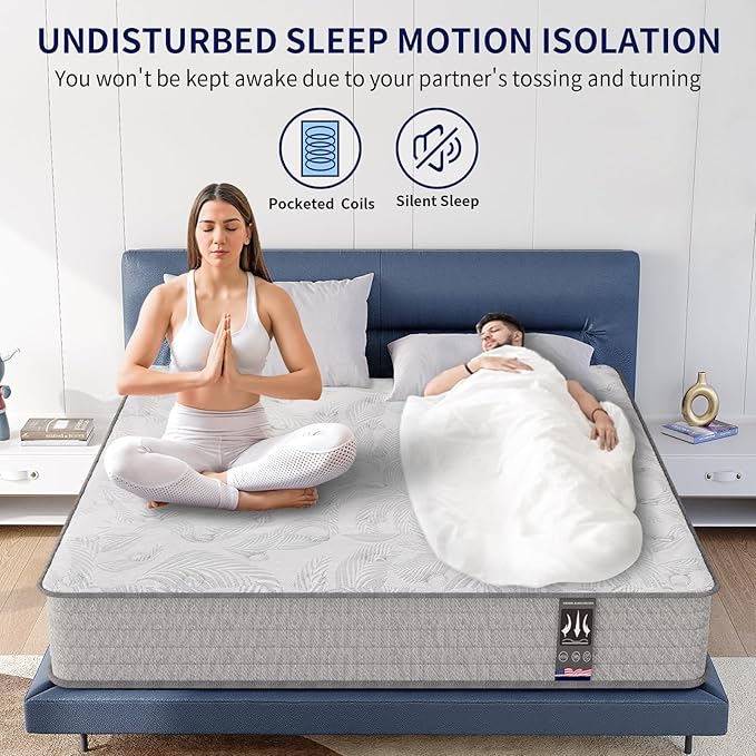 Twin XL Mattress,12 Inch Twin XL Hybrid Mattress for Kids,Fiberglass Free, Medium Plush, Foam and Spring Hybrid for Motion Isolation, Pressure Relief & Edge Support, Mattress in A Box