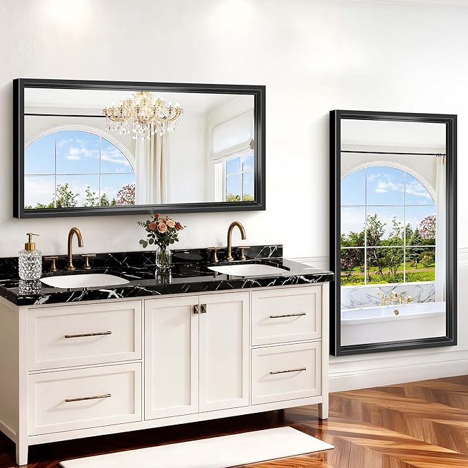 Black Rectangle Mirror, 55 x 30 Inch Bathroom Mirrors