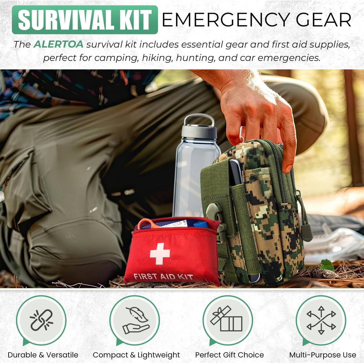 Survival Kit - All-in-One Survival Gear and Supplies for Camping, Hiking, Hunting, and Car Emergencies - Essential Tools, Great Gift for Men, Fathers, Boyfriends, Boys, Dads and Scouts