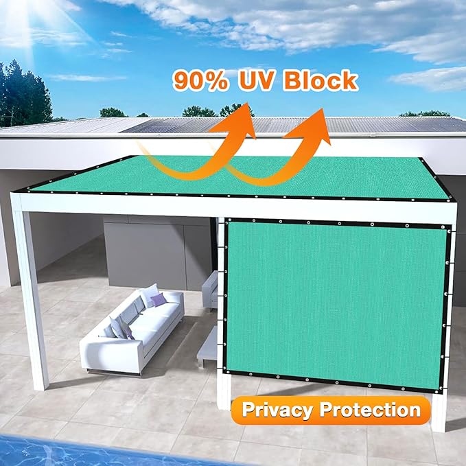 Artpuch Outdoor Pergola Shade Cover 8' X 15' Sun Shade Cloth with Grommets, 90% UV Protection Canopy Patio Privacy Screen (Customized Available) GN107, Turquoise