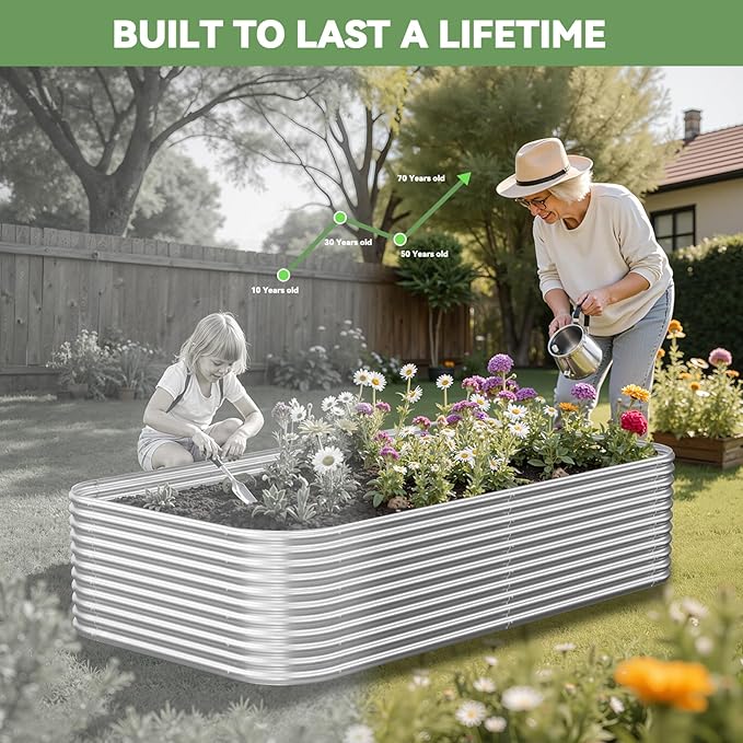 3 Pack Tall Corrugated Galvanized Steel Raised Garden Bed Outdoor, Metal Above Ground Garden Bed for Vegetables and Flowers, Raised Beds for Gardening-4x2FT