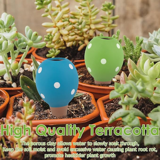 4 Pack Terracotta Watering Spikes, Vacation Self-Watering Planters Devices, Continuous Moisture with Slow Release Watering System Small Ball Shape